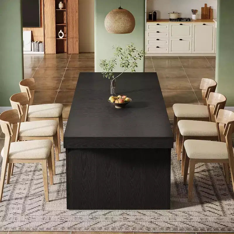 71-Inch Large Dining Table for 6-8, Farmhouse Wooden Kitchen Table with Arched Design and Double Pedestal for Dinner, Banquet