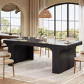 71-Inch Large Dining Table for 6-8, Farmhouse Wooden Kitchen Table with Arched Design and Double Pedestal for Dinner, Banquet