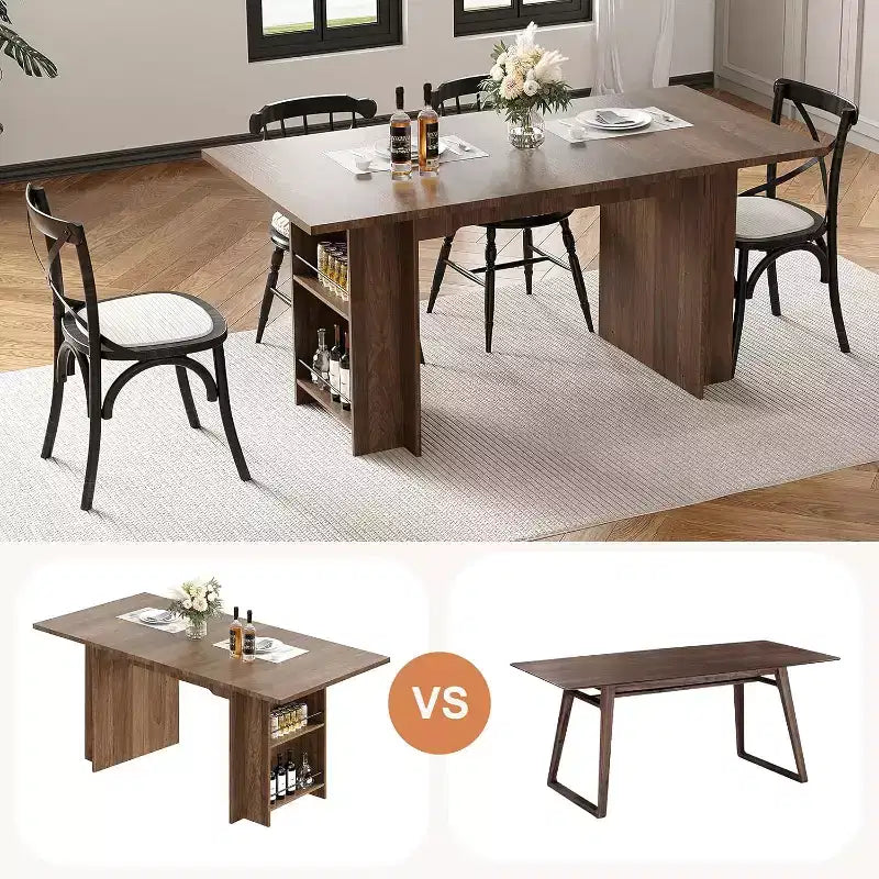 63 In Farmhouse Dining Table with 4 Storage Shelves,Rustic Wooden Rectangle Kitchen Table,Seats 2-4,Eazy Assembly for Dining Room, Living Room