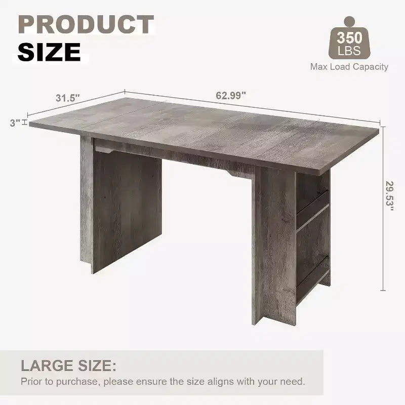 63 In Farmhouse Dining Table with 4 Storage Shelves,Rustic Wooden Rectangle Kitchen Table,Seats 2-4,Eazy Assembly for Dining Room, Living Room