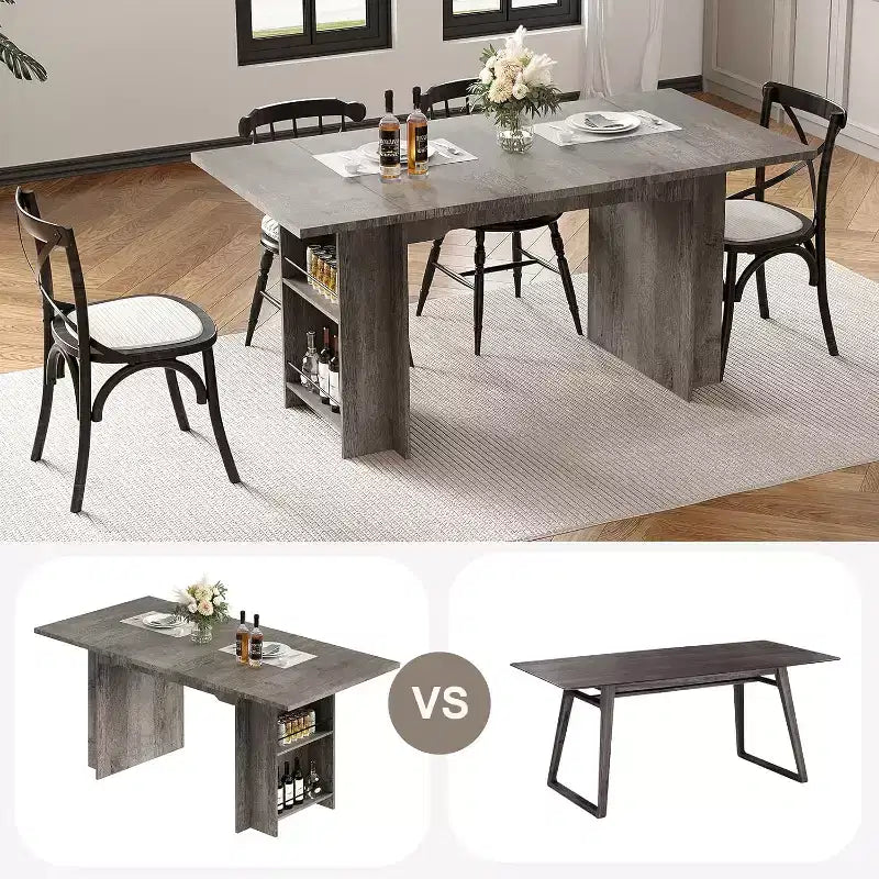 63 In Farmhouse Dining Table with 4 Storage Shelves,Rustic Wooden Rectangle Kitchen Table,Seats 2-4,Eazy Assembly for Dining Room, Living Room