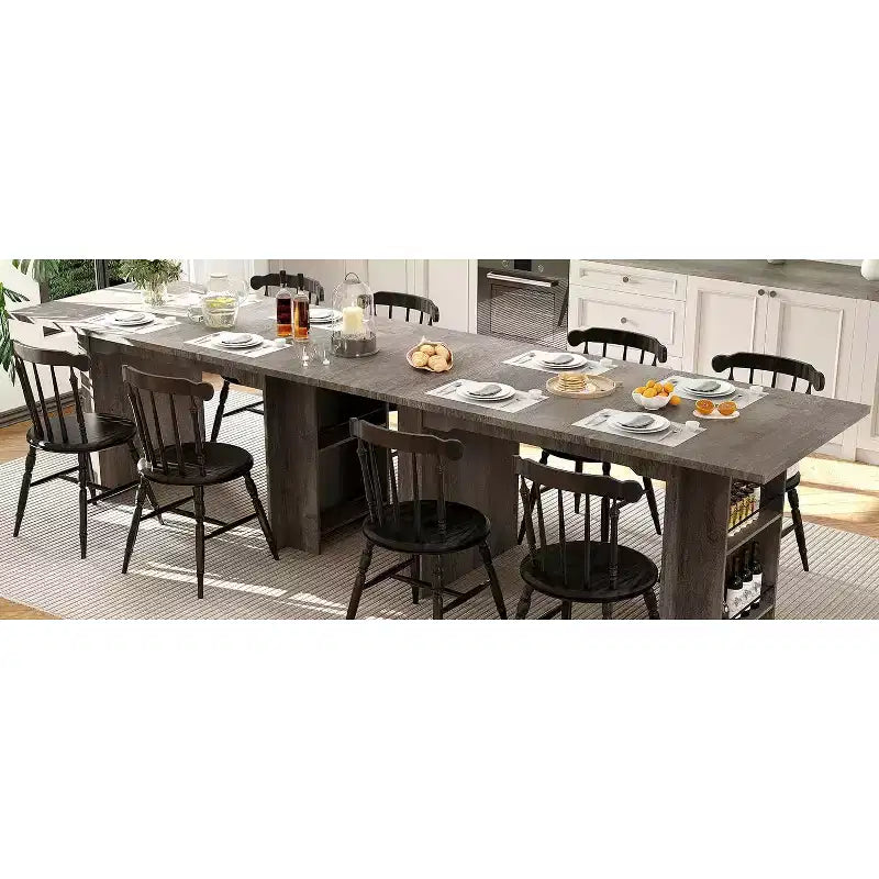 63 In Farmhouse Dining Table with 4 Storage Shelves,Rustic Wooden Rectangle Kitchen Table,Seats 2-4,Eazy Assembly for Dining Room, Living Room
