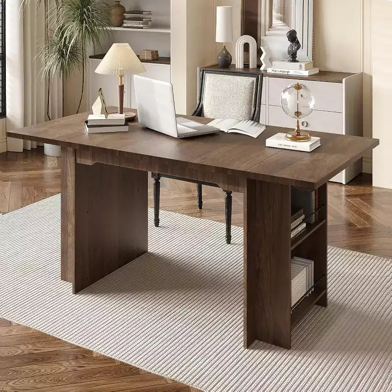 63 In Farmhouse Dining Table with 4 Storage Shelves,Rustic Wooden Rectangle Kitchen Table,Seats 2-4,Eazy Assembly for Dining Room, Living Room