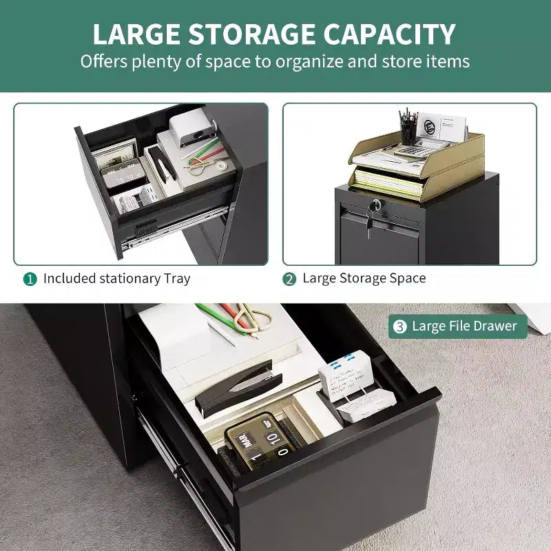 4 Drawer File Cabinet with Lock, Metal Filing Cabinets, Vertical Small Filing Cabinet Steel Lockable Storage Cabinets for Home Office