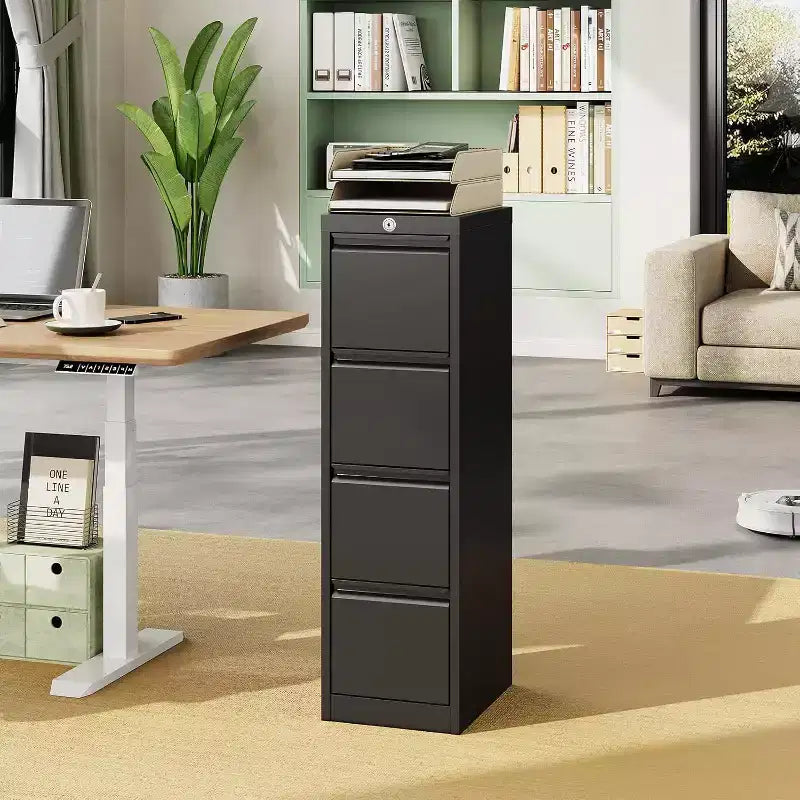 4 Drawer File Cabinet with Lock, Metal Filing Cabinets, Vertical Small Filing Cabinet Steel Lockable Storage Cabinets for Home Office