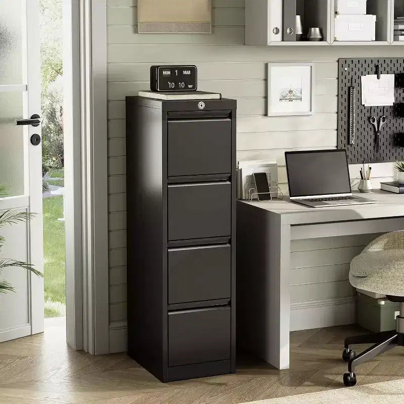 4 Drawer File Cabinet with Lock, Metal Filing Cabinets, Vertical Small Filing Cabinet Steel Lockable Storage Cabinets for Home Office