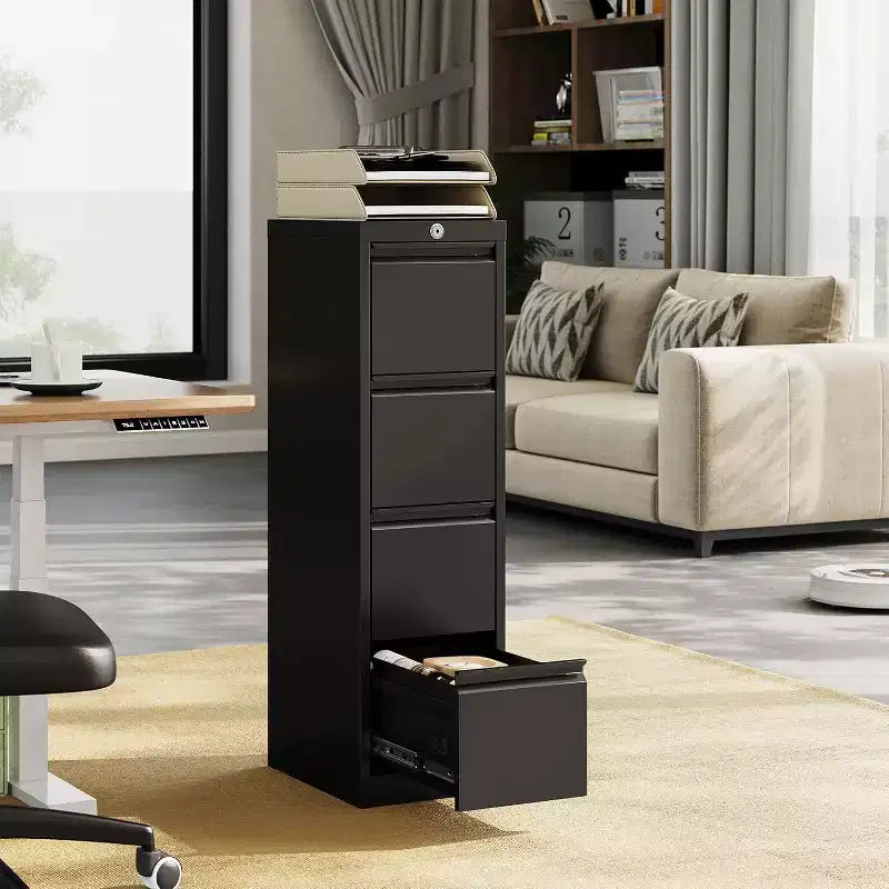 4 Drawer File Cabinet with Lock, Metal Filing Cabinets, Vertical Small Filing Cabinet Steel Lockable Storage Cabinets for Home Office
