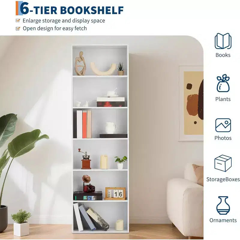 Industrial 6 Tier Bookcase, Tall Storage Shelf for Home Office, 71 Inch Modern Bookshelf for Living Room, Bedroom, Easy Assembly