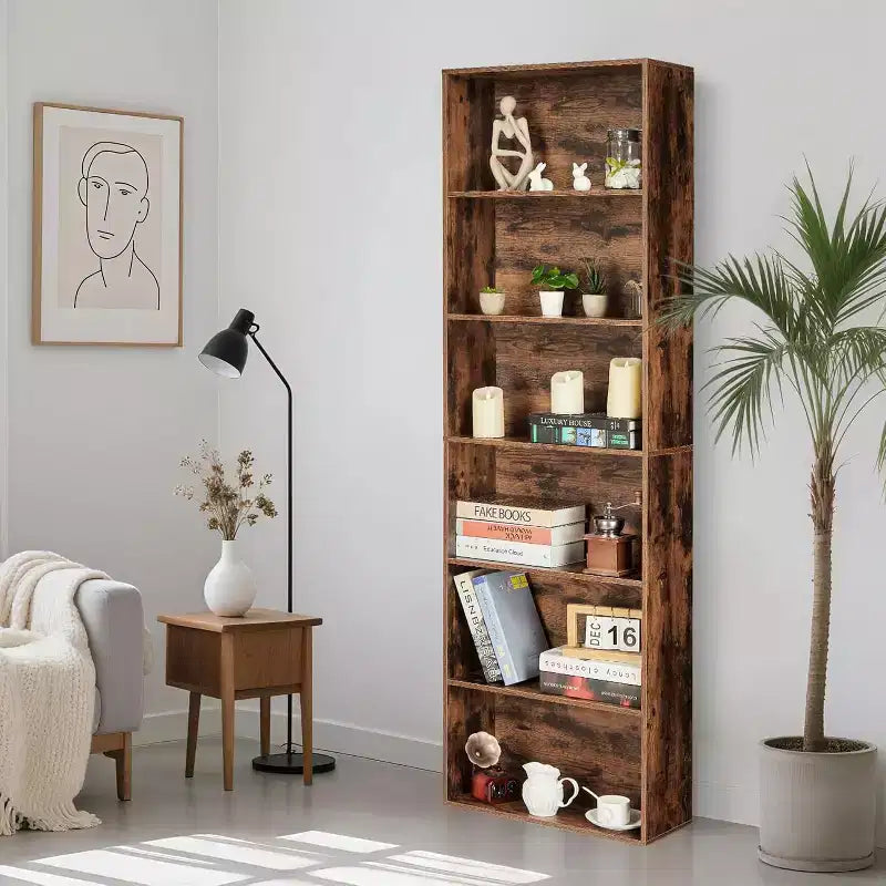 Industrial 6 Tier Bookcase, Tall Storage Shelf for Home Office, 71 Inch Modern Bookshelf for Living Room, Bedroom, Easy Assembly