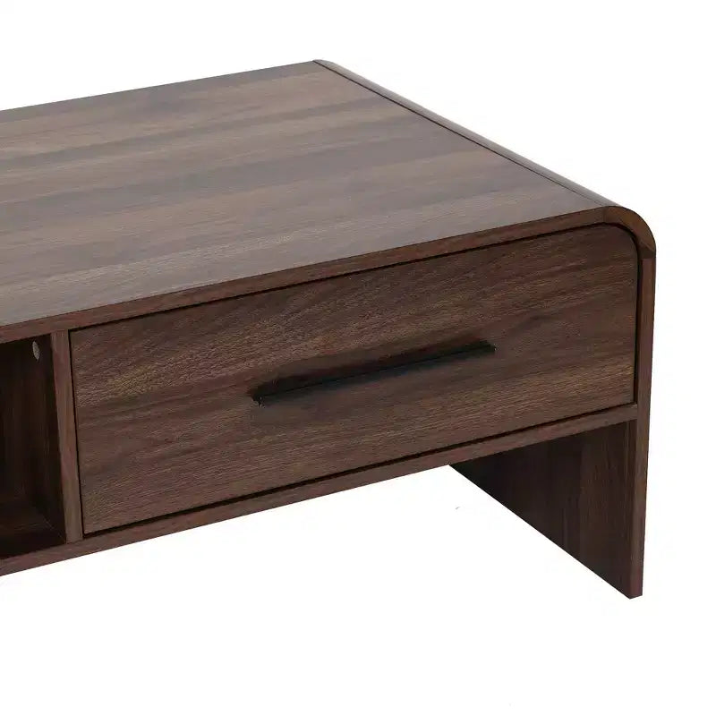 47'' Coffee Table with Storage, Walnut Finish Wood 2-Drawer Open Storage Center Table with Rounded Corners for Living Room Brown
