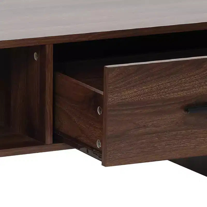 47'' Coffee Table with Storage, Walnut Finish Wood 2-Drawer Open Storage Center Table with Rounded Corners for Living Room Brown