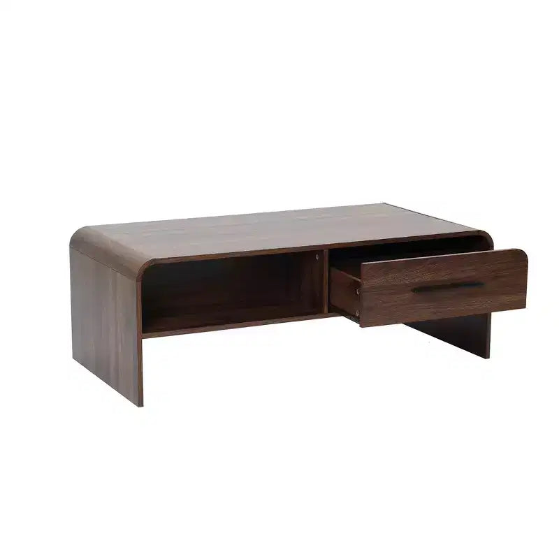47'' Coffee Table with Storage, Walnut Finish Wood 2-Drawer Open Storage Center Table with Rounded Corners for Living Room Brown