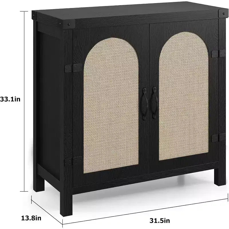 31.5 Small Rattan Buffet Cabinet with Drawer, Adjustable Shelves, Boho Farmhouse Sideboard