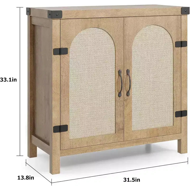 31.5 Small Rattan Buffet Cabinet with Drawer, Adjustable Shelves, Boho Farmhouse Sideboard
