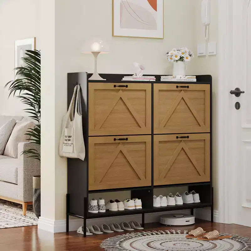 Shoe Cabinet with 4 Flip Drawers,Narrow Shoe Cabinet Storage,Freestanding Shoe Storage Cabinet Organizer,Dry and Wet Separation with Metal Legs