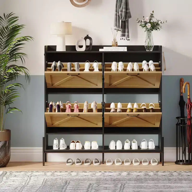 Shoe Cabinet with 4 Flip Drawers,Narrow Shoe Cabinet Storage,Freestanding Shoe Storage Cabinet Organizer,Dry and Wet Separation with Metal Legs