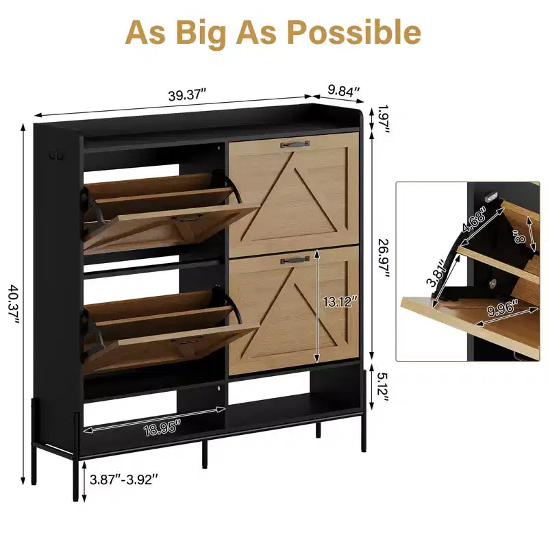 Shoe Cabinet with 4 Flip Drawers,Narrow Shoe Cabinet Storage,Freestanding Shoe Storage Cabinet Organizer,Dry and Wet Separation with Metal Legs