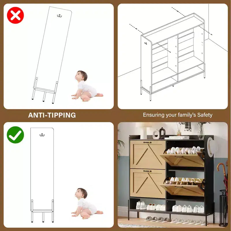 Shoe Cabinet with 4 Flip Drawers,Narrow Shoe Cabinet Storage,Freestanding Shoe Storage Cabinet Organizer,Dry and Wet Separation with Metal Legs