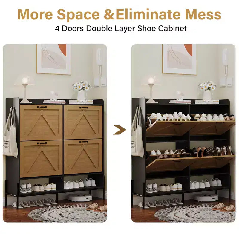 Shoe Cabinet with 4 Flip Drawers,Narrow Shoe Cabinet Storage,Freestanding Shoe Storage Cabinet Organizer,Dry and Wet Separation with Metal Legs