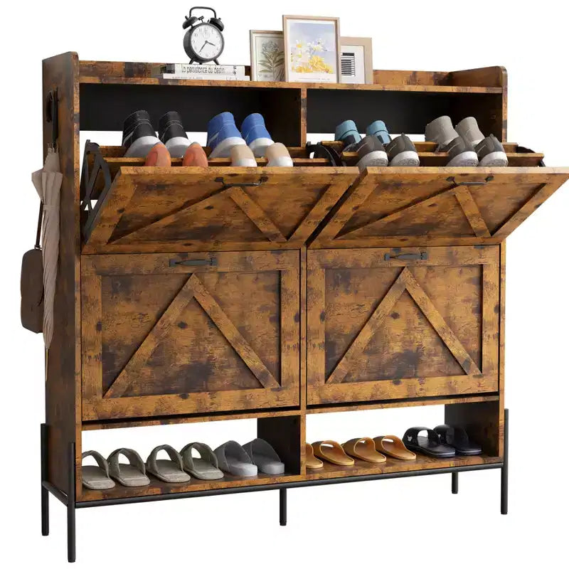 Shoe Cabinet with 4 Flip Drawers,Narrow Shoe Cabinet Storage,Freestanding Shoe Storage Cabinet Organizer,Dry and Wet Separation with Metal Legs