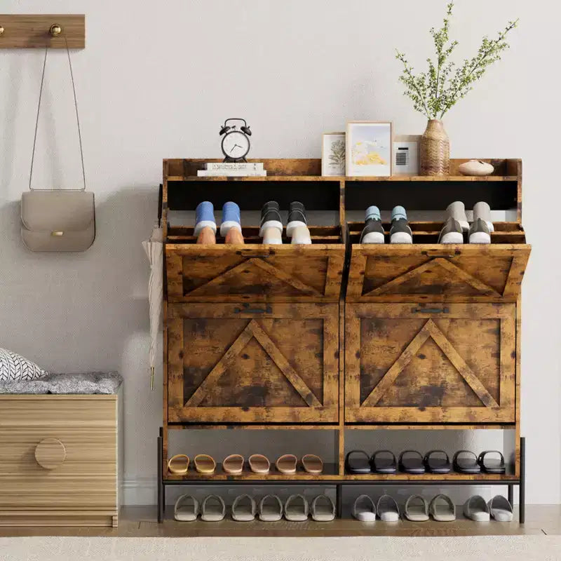 Shoe Cabinet with 4 Flip Drawers,Narrow Shoe Cabinet Storage,Freestanding Shoe Storage Cabinet Organizer,Dry and Wet Separation with Metal Legs