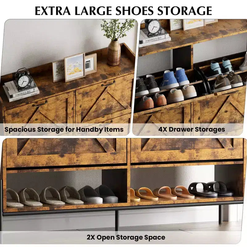 Shoe Cabinet with 4 Flip Drawers,Narrow Shoe Cabinet Storage,Freestanding Shoe Storage Cabinet Organizer,Dry and Wet Separation with Metal Legs