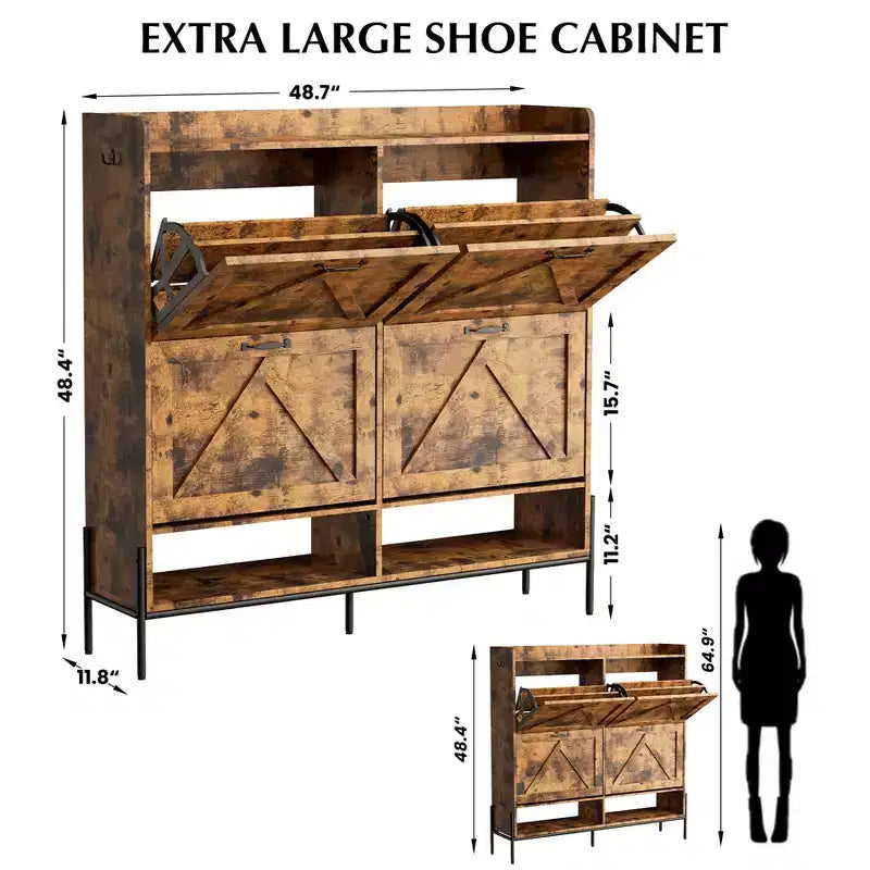 Shoe Cabinet with 4 Flip Drawers,Narrow Shoe Cabinet Storage,Freestanding Shoe Storage Cabinet Organizer,Dry and Wet Separation with Metal Legs