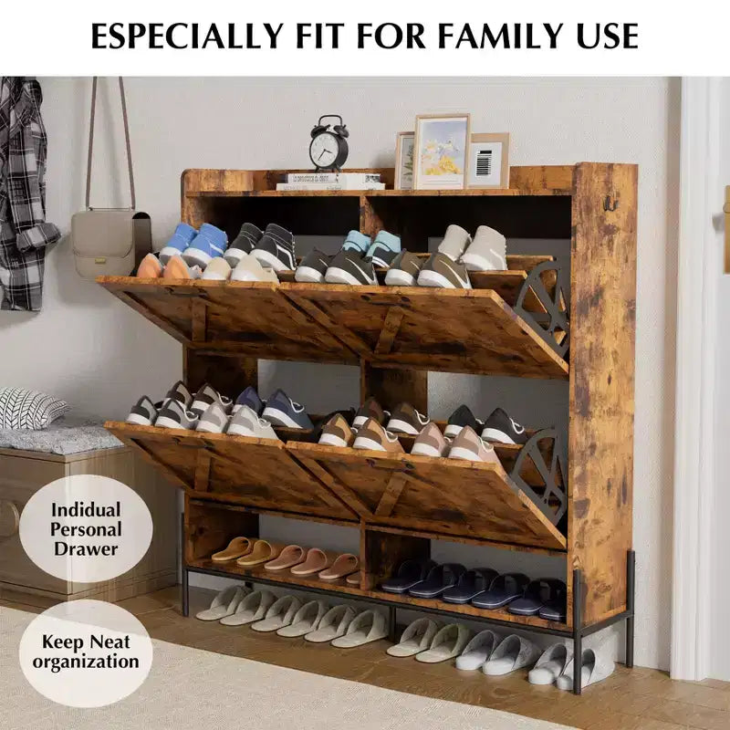 Shoe Cabinet with 4 Flip Drawers,Narrow Shoe Cabinet Storage,Freestanding Shoe Storage Cabinet Organizer,Dry and Wet Separation with Metal Legs