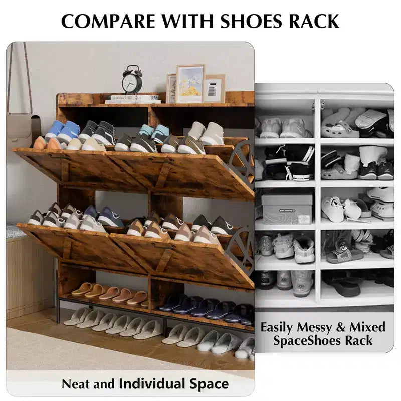 Shoe Cabinet with 4 Flip Drawers,Narrow Shoe Cabinet Storage,Freestanding Shoe Storage Cabinet Organizer,Dry and Wet Separation with Metal Legs