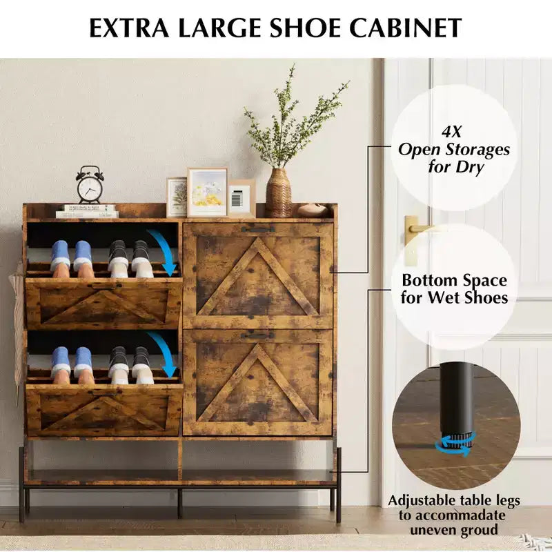 Shoe Cabinet with 4 Flip Drawers,Narrow Shoe Cabinet Storage,Freestanding Shoe Storage Cabinet Organizer,Dry and Wet Separation with Metal Legs