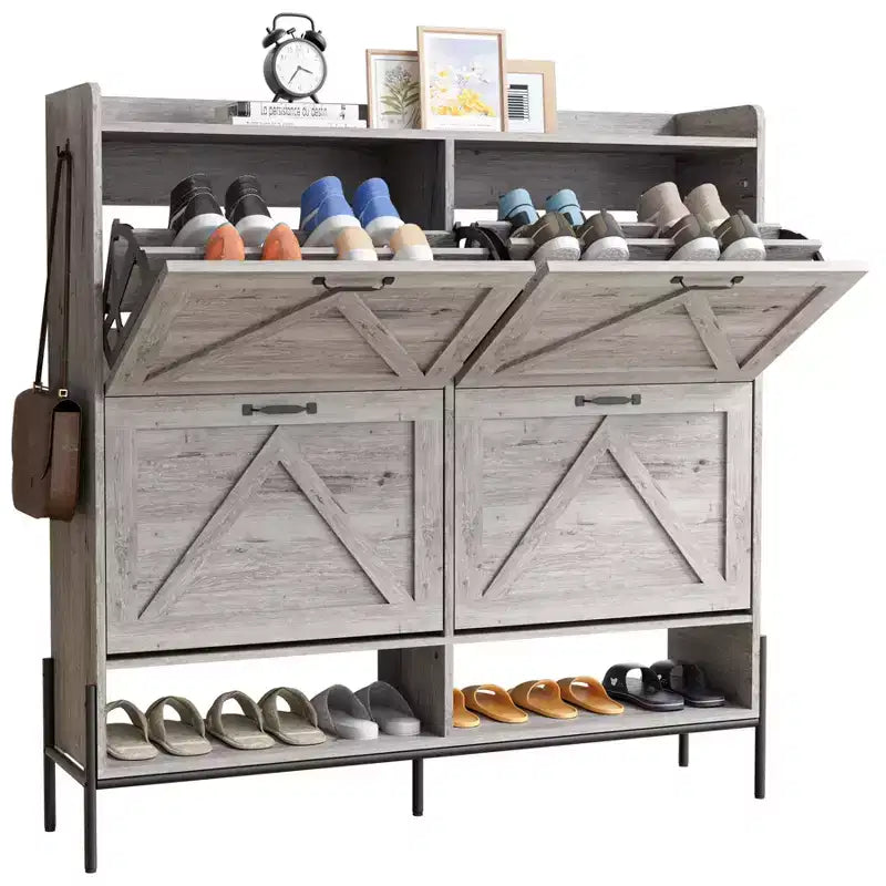 Shoe Cabinet with 4 Flip Drawers,Narrow Shoe Cabinet Storage,Freestanding Shoe Storage Cabinet Organizer,Dry and Wet Separation with Metal Legs