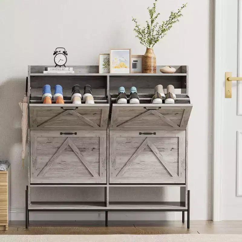 Shoe Cabinet with 4 Flip Drawers,Narrow Shoe Cabinet Storage,Freestanding Shoe Storage Cabinet Organizer,Dry and Wet Separation with Metal Legs