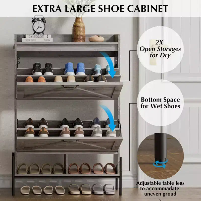 Shoe Cabinet with 4 Flip Drawers,Narrow Shoe Cabinet Storage,Freestanding Shoe Storage Cabinet Organizer,Dry and Wet Separation with Metal Legs
