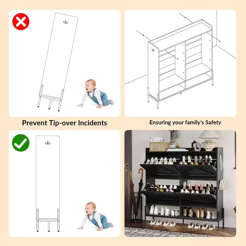 Shoe Cabinet with 4 Flip Drawers,Narrow Shoe Cabinet Storage,Freestanding Shoe Storage Cabinet Organizer,Dry and Wet Separation with Metal Legs