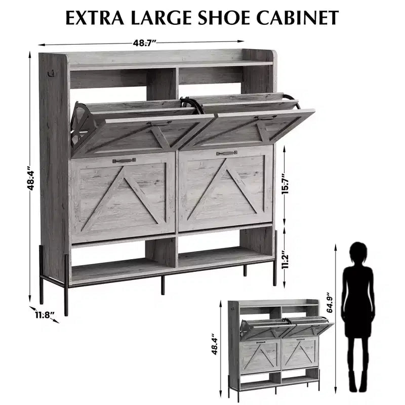 Shoe Cabinet with 4 Flip Drawers,Narrow Shoe Cabinet Storage,Freestanding Shoe Storage Cabinet Organizer,Dry and Wet Separation with Metal Legs