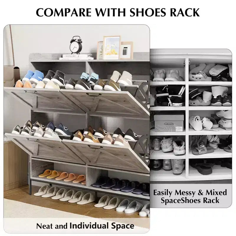 Shoe Cabinet with 4 Flip Drawers,Narrow Shoe Cabinet Storage,Freestanding Shoe Storage Cabinet Organizer,Dry and Wet Separation with Metal Legs