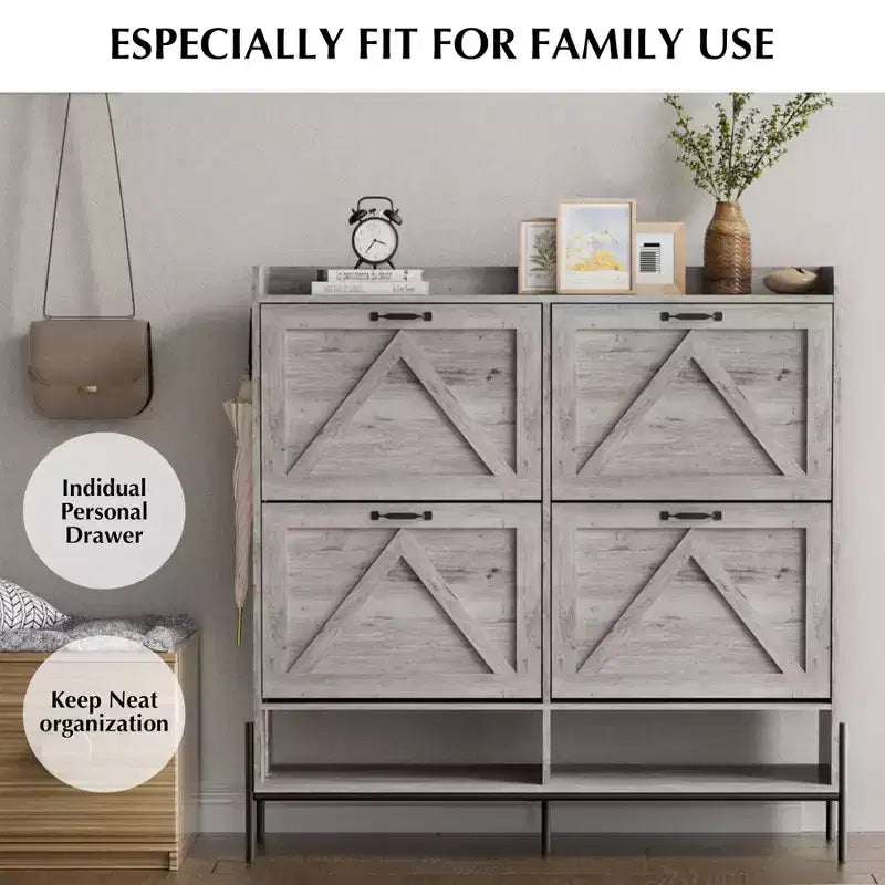 Shoe Cabinet with 4 Flip Drawers,Narrow Shoe Cabinet Storage,Freestanding Shoe Storage Cabinet Organizer,Dry and Wet Separation with Metal Legs