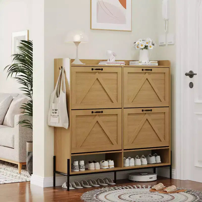 Shoe Cabinet with 4 Flip Drawers,Narrow Shoe Cabinet Storage,Freestanding Shoe Storage Cabinet Organizer,Dry and Wet Separation with Metal Legs