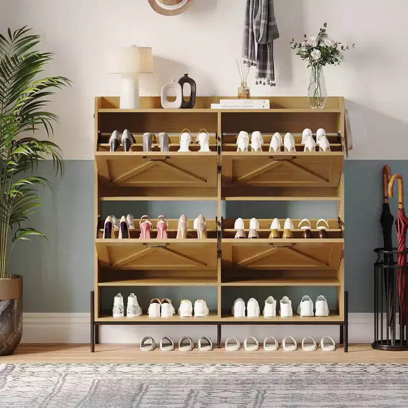 Shoe Cabinet with 4 Flip Drawers,Narrow Shoe Cabinet Storage,Freestanding Shoe Storage Cabinet Organizer,Dry and Wet Separation with Metal Legs