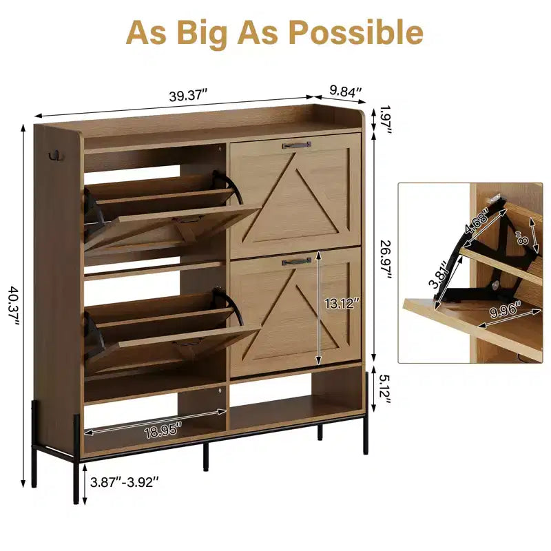 Shoe Cabinet with 4 Flip Drawers,Narrow Shoe Cabinet Storage,Freestanding Shoe Storage Cabinet Organizer,Dry and Wet Separation with Metal Legs