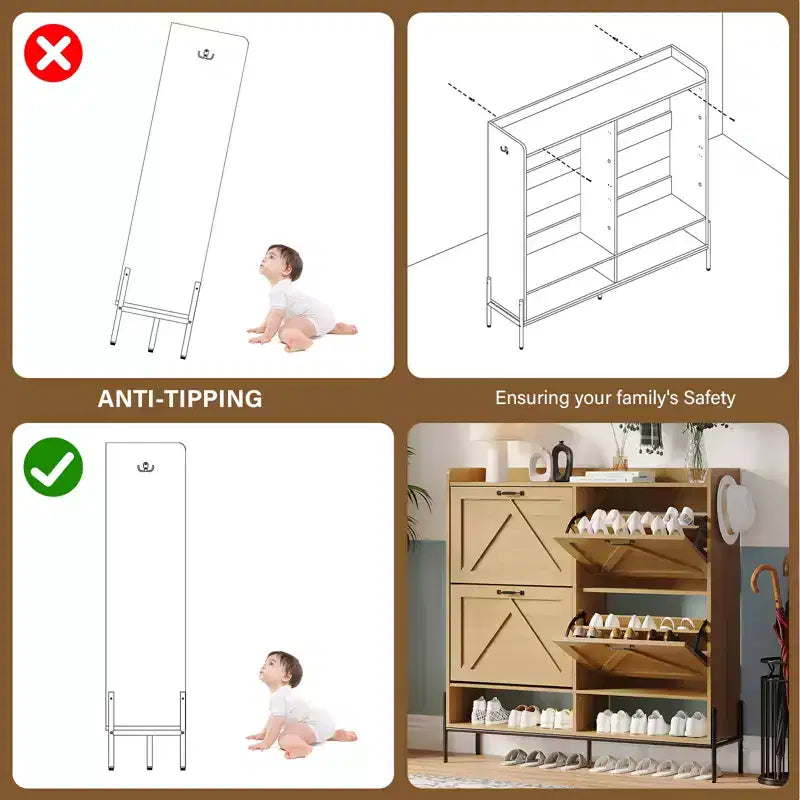 Shoe Cabinet with 4 Flip Drawers,Narrow Shoe Cabinet Storage,Freestanding Shoe Storage Cabinet Organizer,Dry and Wet Separation with Metal Legs