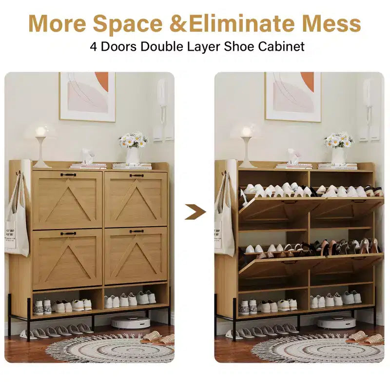 Shoe Cabinet with 4 Flip Drawers,Narrow Shoe Cabinet Storage,Freestanding Shoe Storage Cabinet Organizer,Dry and Wet Separation with Metal Legs