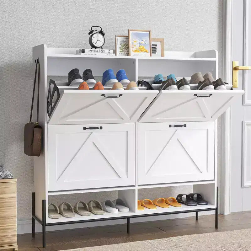 Shoe Cabinet with 4 Flip Drawers,Narrow Shoe Cabinet Storage,Freestanding Shoe Storage Cabinet Organizer,Dry and Wet Separation with Metal Legs
