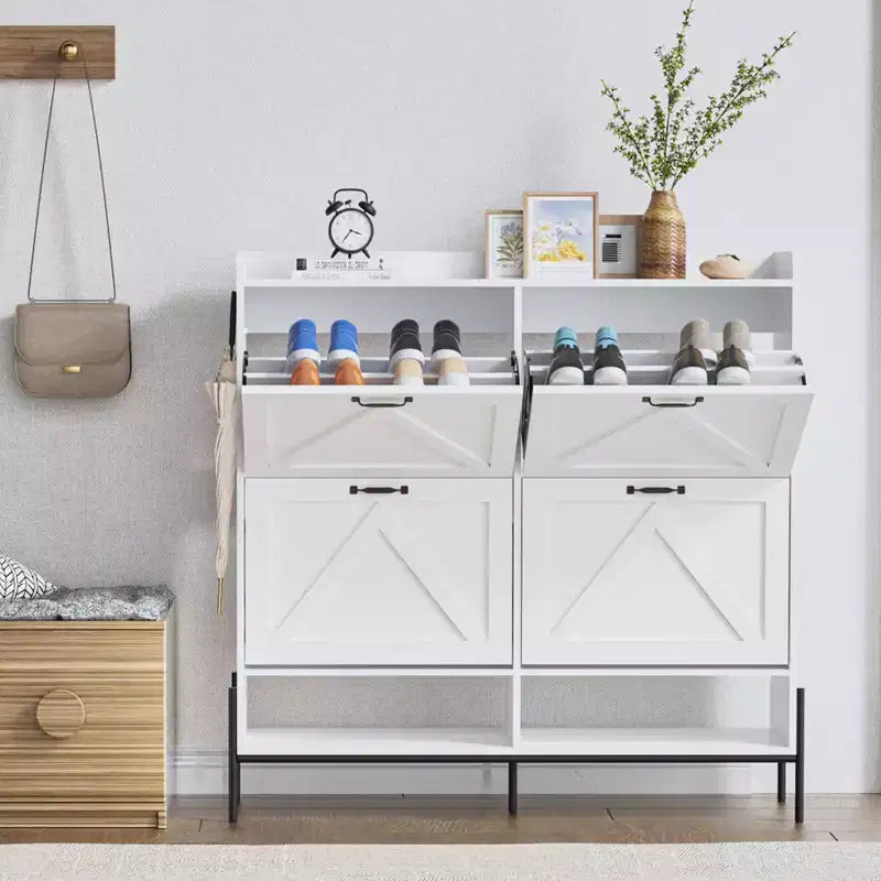 Shoe Cabinet with 4 Flip Drawers,Narrow Shoe Cabinet Storage,Freestanding Shoe Storage Cabinet Organizer,Dry and Wet Separation with Metal Legs