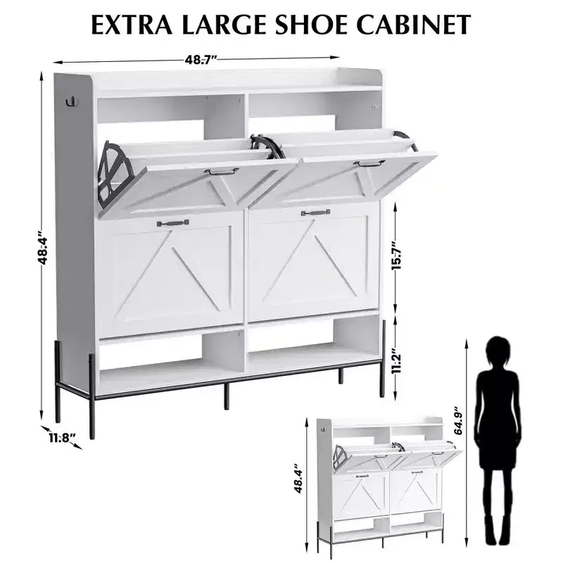 Shoe Cabinet with 4 Flip Drawers,Narrow Shoe Cabinet Storage,Freestanding Shoe Storage Cabinet Organizer,Dry and Wet Separation with Metal Legs