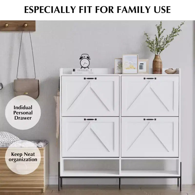 Shoe Cabinet with 4 Flip Drawers,Narrow Shoe Cabinet Storage,Freestanding Shoe Storage Cabinet Organizer,Dry and Wet Separation with Metal Legs