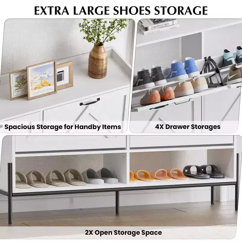 Shoe Cabinet with 4 Flip Drawers,Narrow Shoe Cabinet Storage,Freestanding Shoe Storage Cabinet Organizer,Dry and Wet Separation with Metal Legs