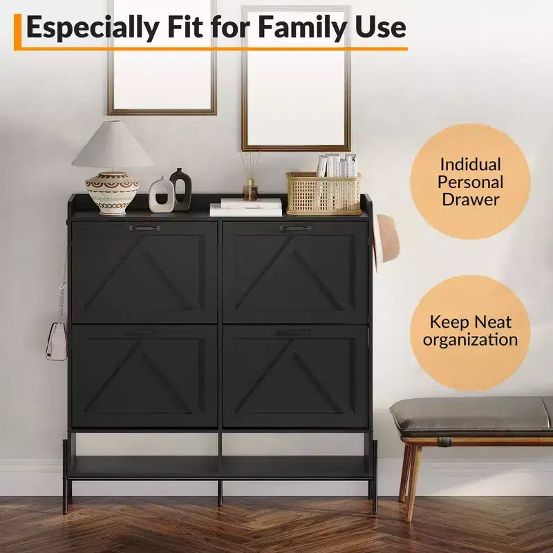Shoe Cabinet with 4 Flip Drawers,Narrow Shoe Cabinet Storage,Freestanding Shoe Storage Cabinet Organizer,Dry and Wet Separation with Metal Legs