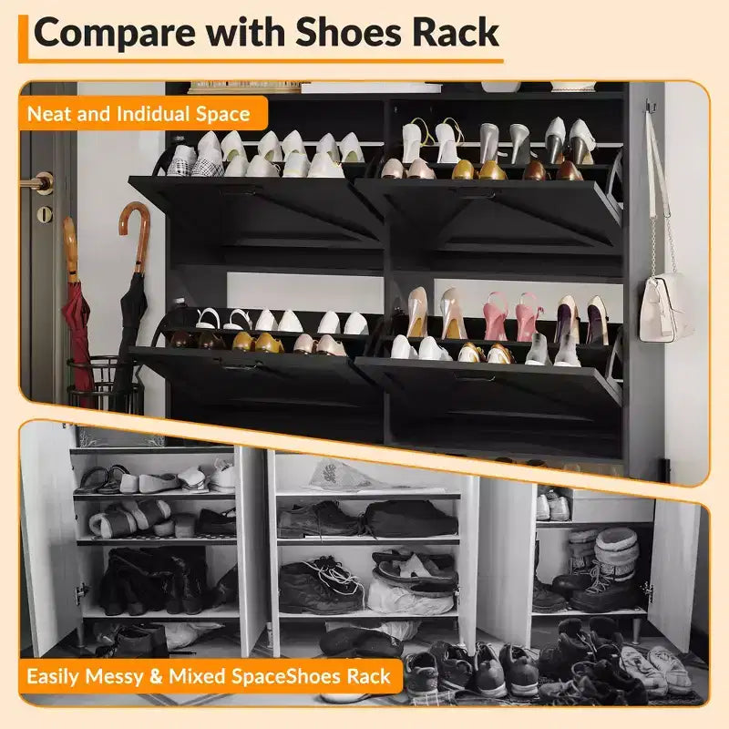 Shoe Cabinet with 4 Flip Drawers,Narrow Shoe Cabinet Storage,Freestanding Shoe Storage Cabinet Organizer,Dry and Wet Separation with Metal Legs
