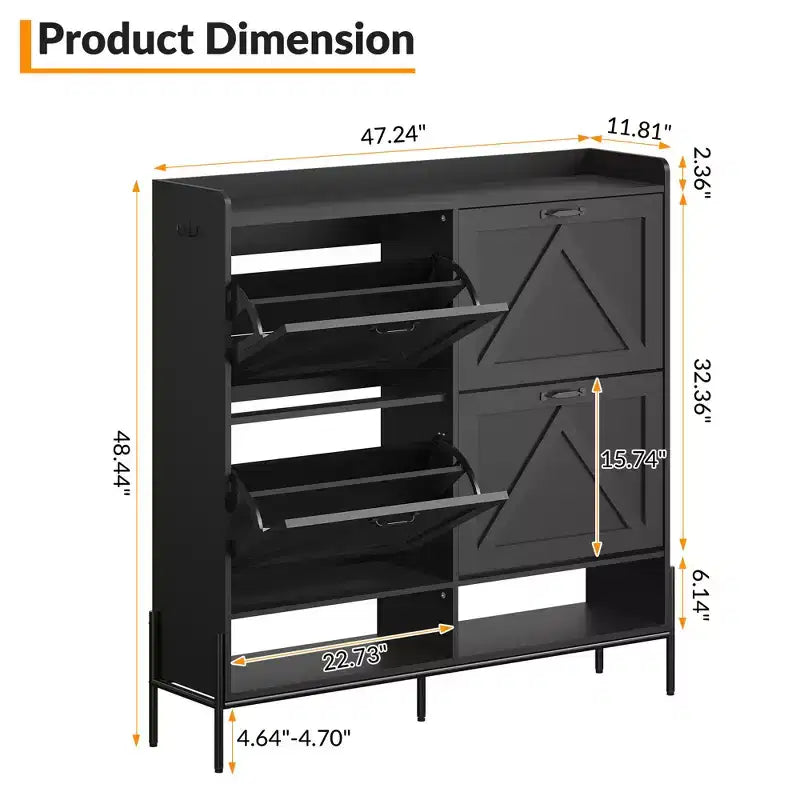 Shoe Cabinet with 4 Flip Drawers,Narrow Shoe Cabinet Storage,Freestanding Shoe Storage Cabinet Organizer,Dry and Wet Separation with Metal Legs